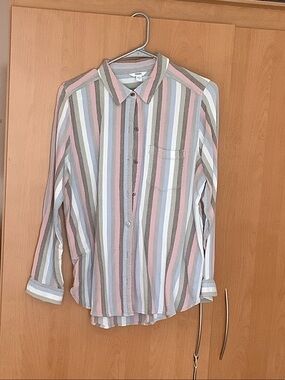 Sonoma Striped Long-Sleeve Button-Down in Pink, Gray & Cream